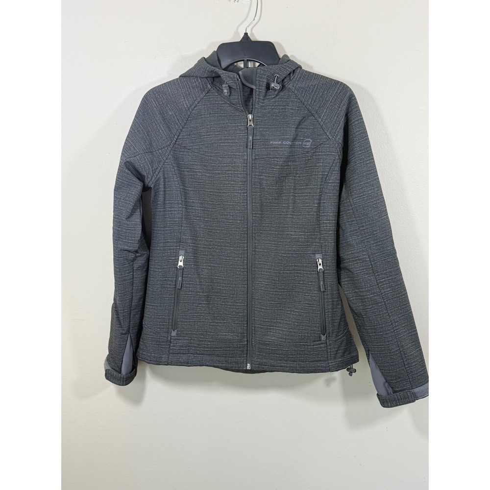 Free Country Softshell Jacket Women's Small Gray Hooded Fleece Lined Hiking